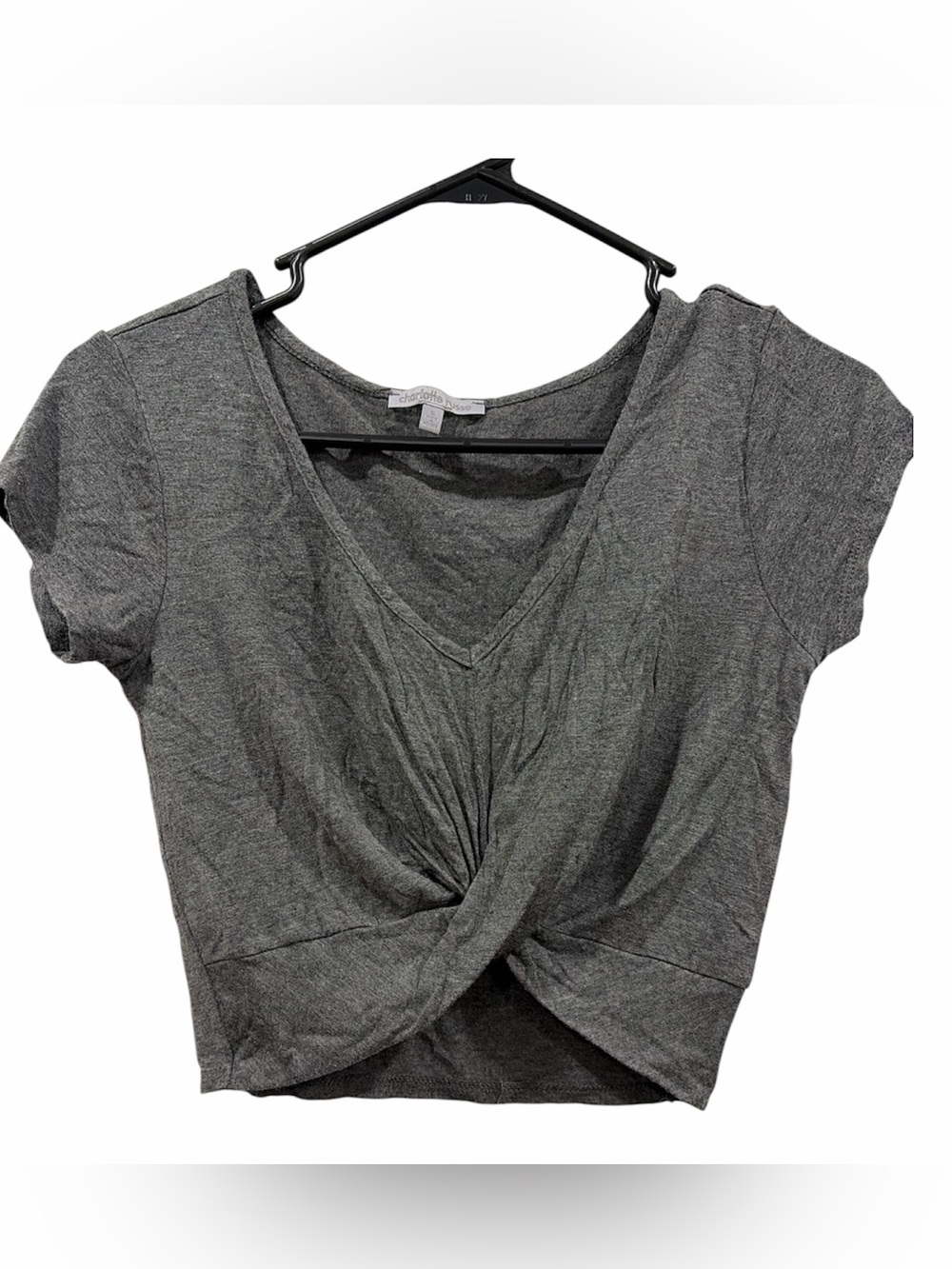Charlotte Russe Gray Knot-Front V-Neck Crop Top